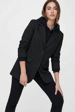 Only Longblazer ONLY ONLREINA L/S PINSTRIPE BLAZER TLR NOOS, Damen, Gr. 34, gr&uuml;n (schwarz stripes:cloud dancer pinstripes), Web, Obermaterial: 97% Polyeste