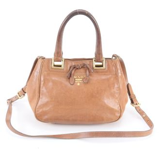 Prada Brown Leather Handbag Shoulder Bag Tote Bag (Pre-Owned)