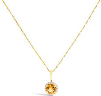 House of Brilliance 10K Gold Gemstone and 1/10 Cttw Diamond Accent Halo Pendant Necklace in Yellow | Orange Citrine at Nordstrom
