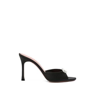 Amina Muaddi Lupita 95 Satin Heeled Mules - Dames - Muiltjes - Zwart - 38 EU - Leer - Schoenen