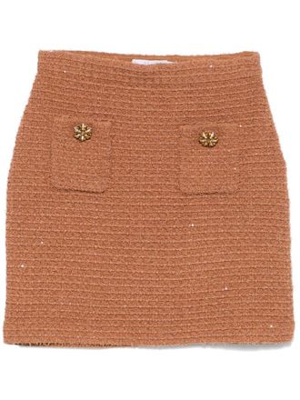 Self Portrait textured knit mini skirt - Brown