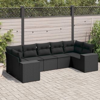 vidaXL Set De Comedor De Jard&iacute;n 7 Pzas Y Cojines Rat&aacute;n Sint&eacute;tico Negro Vidaxl