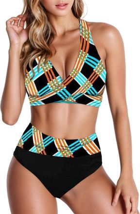 Generic Bikini Sets for Older Women UK Two Piece Swimsuits High Waisted Top Swimwear Tankini Bottoms Tummy Control Printed Plus Size Bathing Suits Beachwear