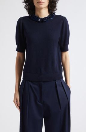 Ulla Johnson Jude Embellished Wool Sweater in Midnight at Nordstrom, Size X-Large