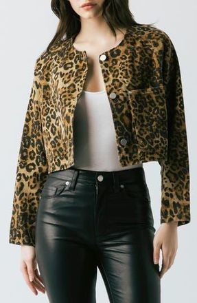 Blank NYC Crop Leopard Print Denim Jacket in Hear Me Roar at Nordstrom Rack, Size Large