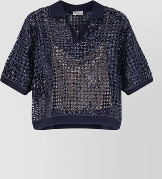 Brunello Cucinelli sequined openwork polo shirt