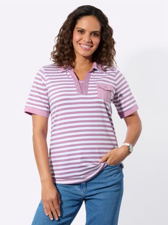 Casual Looks Poloshirt CASUAL LOOKS Poloshirt, Damen, Gr. 36, orchidee, wei&szlig;, geringelt, 100% Baumwolle, gemustert, gestreift, Shirts Poloshirt