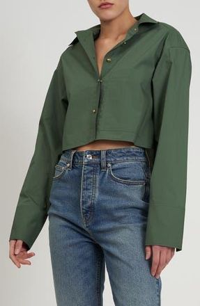 Rebecca Minkoff Layne Crop Button-Up Shirt in Moss at Nordstrom Rack, Size X-Small