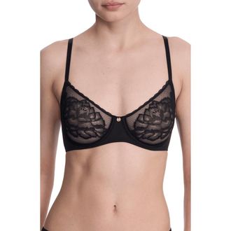Natori Flora Unlined Lace Balconette Underwire Bra in Black at Nordstrom, Size 32Ddd