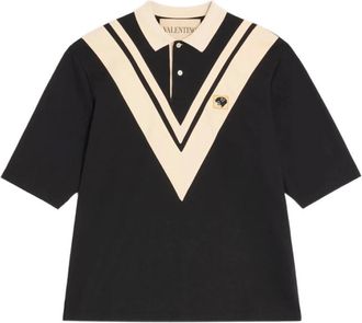 Valentino Cotton Polo with Inlaid V and Embroidered Panther Patch
