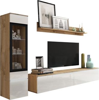 Mirjan24 Mobilier1 - Conjunto De Sal&oacute;n Sarasota 125, Roble Wotan + Blanco Brillante