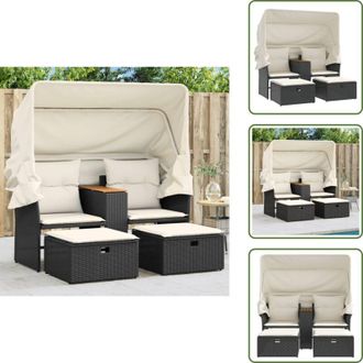 vidaXL Tavolino da giardino - vidaXL Divano Giardino 2 Posti Baldacchino e Sgabelli Nero Polyrattan - Divano con baldacchino