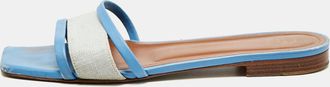 Malone Souliers Grey/blue Leather And Fabric Flat Slides
