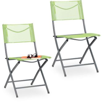 Relaxdays Set 2 Sillas Jard&iacute;n, Asiento Plegable Terraza, Balc&oacute;n, Silla Camping Metal 120 Kg, Resisten Intemperie, Verde - Relaxdays