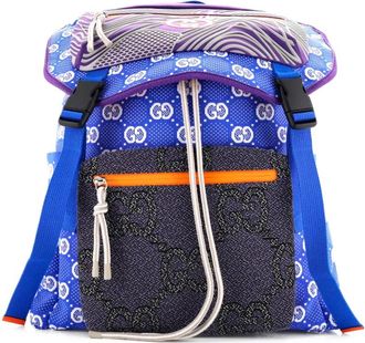 Gucci Rugzak met dubbele gesp, GG-jacquard, nylon en rubber - Blauw