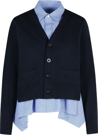 sacai Cardigan In Navy Cotton Blend