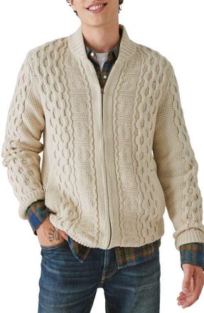 Lucky Brand Cable Stitch Cotton Blend Zip-Up Cardigan in Cream at Nordstrom, Size Medium