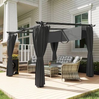 OUTSUNNY 3 x 3(m) Metal Pergola with Retractable Roof & Sidewalls, Grey in Dark Grey