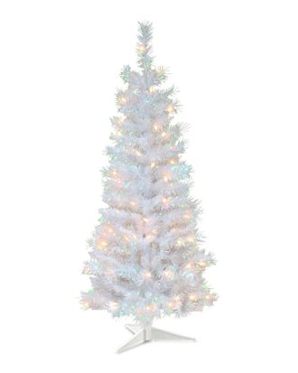 National Tree Company National Tree 4Ft White Iridescent Tinsel Tree W/ Plastic Stand & 70 Clear Lights