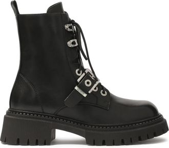 Kazar Leren laarzen op een dikke zool - Dames - Veterlaarzen - Zwart - 39 EU - Leer - Schoenen