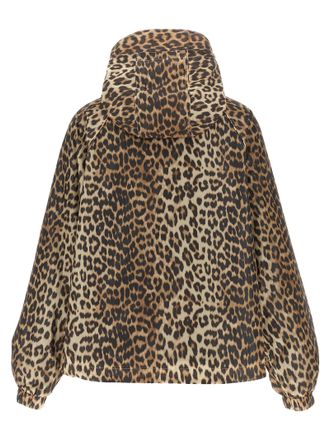 Ganni Leopard Print Nylon Windbreaker Jacket - Beige