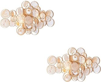 Loops 2 PACK Antique Gold Wall Light & Ornate Amber Glass Detailing - Twin Bulb Sconce