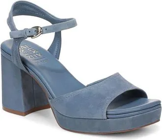 Naturalizer Paige Ankle Strap Platform Sandal in Blue Ash Suede at Nordstrom, Size 8.5