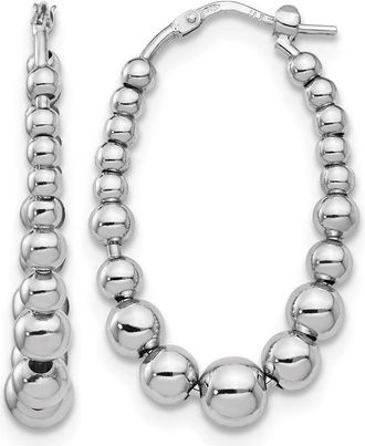 Diamond2Deal Sterling Silver Polished Beaded Oval Hoop Earrings