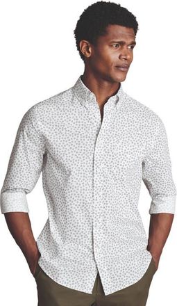CHARLES TYRWHITT Slim Fit Semi-Cutaway Collar Non-Iron Floral Geo Print Shirt in White at Nordstrom, Size X-Large L