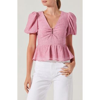 ASTR the Label Mylah Puckered Top in Pink at Nordstrom Rack, Size Large