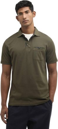 Barbour Polo Barbour donkergroen korte mouw 3 knoops borstzak