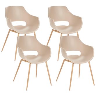 Beliani Conjunto De 4 Sillas De Comedor Modernas Minimalistas Asiento De Pl&aacute;stico Beige Millers