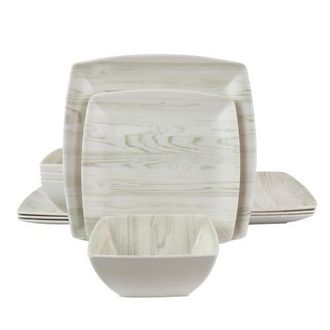 Gibson Home Woodgrain 12 Piece Melamine Dinnerware Set in White at Nordstrom