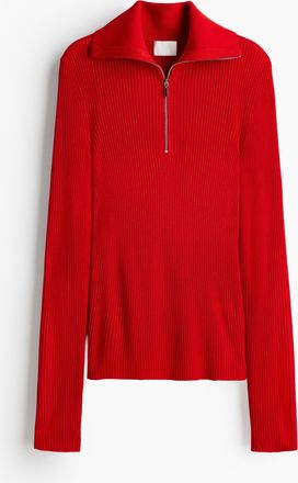 H&M Geripptes Shirt mit Kurzreissverschluss - Red