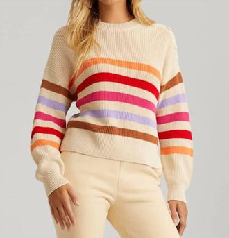 525 america Stripe Button Shoulder Pullover In Cream Multi