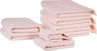 Beliani Beliani - Conjunto De 9 Toallas De Algod&oacute;n Rosa Pastel Rizo Textura Borlas Ba&ntilde;o Atiu