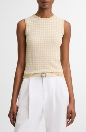 Vince Gingham Check Sleeveless Wool & Cotton Blend Sweater in Off White/Maiz at Nordstrom, Size Xx-Small