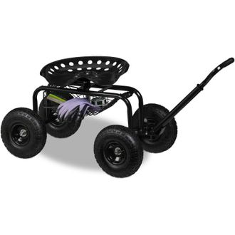 Relaxdays Asiento De Jard&iacute;n Con Ruedas Neum&aacute;ticas, 150 Kg, Con Almacenamiento, Para Jardiner&iacute;a, Acero, Negro - Relaxdays