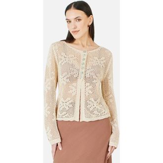 Yumi Flower Crochet Button Up Cardigan in Beige at Nordstrom, Size Medium