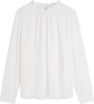 Eileen Fisher Eileen Fisher Gathered Silk-georgette Blouse - Ivory - L (UK 18-20 / XL)