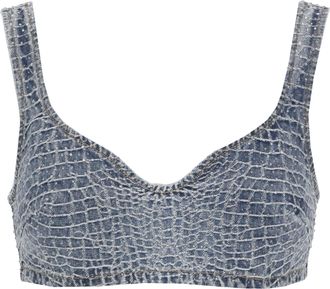 Self Portrait Blue Croc Rhinestone Top