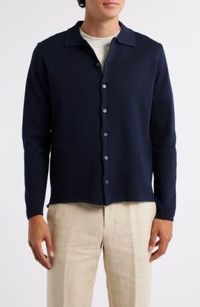 Aur&eacute;lien Slim Fit Cashwool Knit Button-Up Shirt in Navy at Nordstrom Rack, Size X-Large