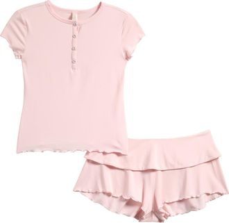 SKIMS Henley& Foldover Shorts Set in Barely Pink at Nordstrom, Size X-Small