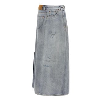 Maison Margiela Denim Skirts, female, Blue, XS, Distressed Denim Maxi Skirt