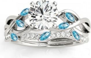 Allurez Marquise Blue Topaz & Diamond Bridal Set Setting 14k White Gold (0.43ct)