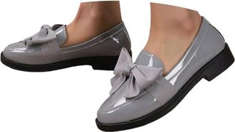 Generic School Shoes for Girls Loafers Shoes for Women Womens Patent Loafers with Bow Trendy Comfort Closed Round Toe Slip on Bow-Knot Dress Flat Low Heels Pu