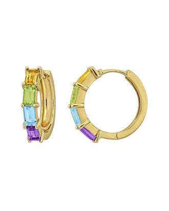 Rina Limor Gold Over Silver 2.47 ct. tw. Amethyst, Blue Topaz, Citrine, Peridot Hoop Earrings