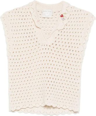 Forte_Forte Cotton Crochet Top - Dames - Tops zonder mouwen - Beige - M - Katoen - Tops
