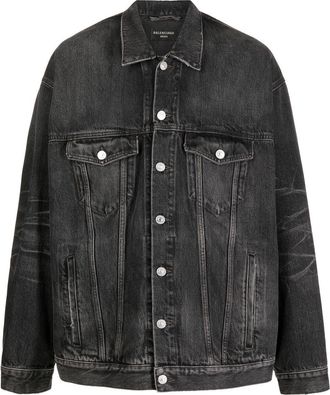 Balenciaga logo-print denim jacket - men - Cotton/Cotton/Polyester - 2 - Grey