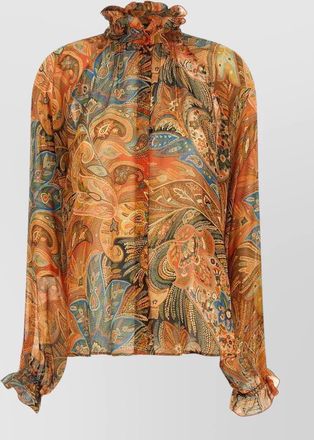 Etro sheer chiffon shirt paisley ruffle neckline